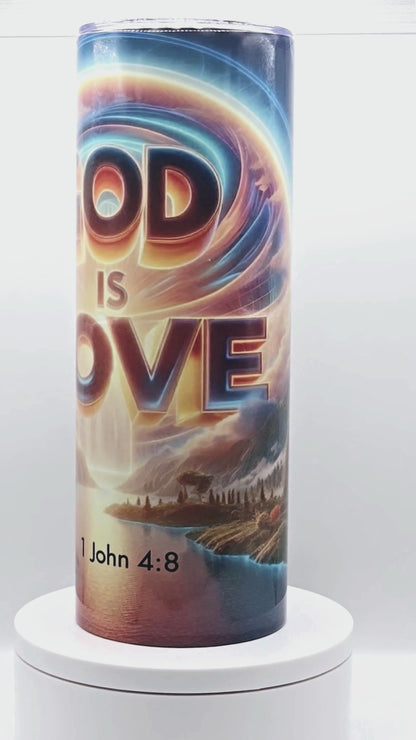 20 oz tumbler with leak-proof slide lid and metal straw, God is Love