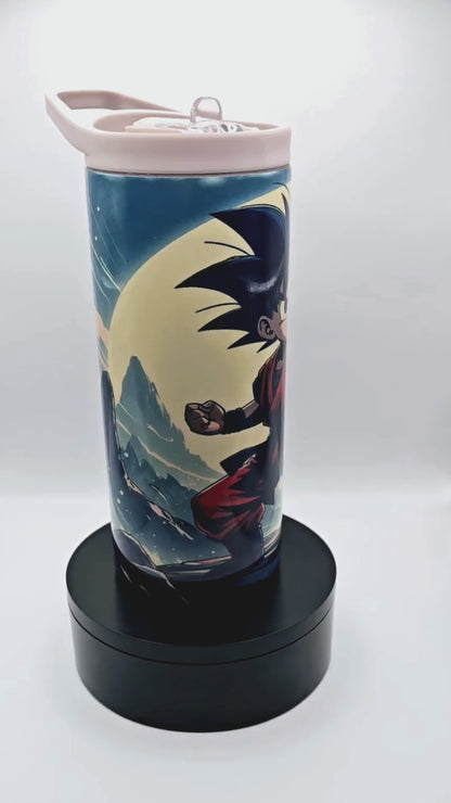 Little Goku 15 oz kids tumbler with splash proof lid, handle lid and straw.