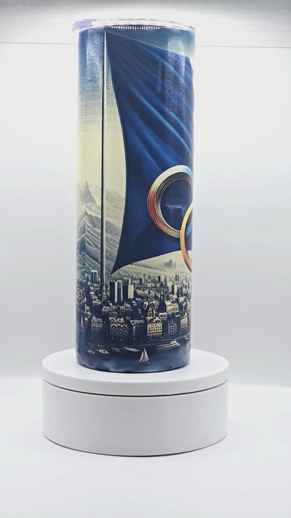 France Olympic Flag 20oz tumbler with sliding lid and metal straw.