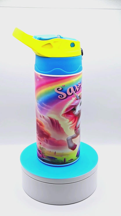 "Savannah Unicorn"  Custom Made 12 oz Kids water bottle with  flip lid