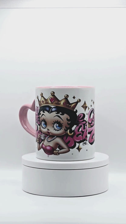 Betty Ceramic 11 oz Coffee Mug with pink love handle