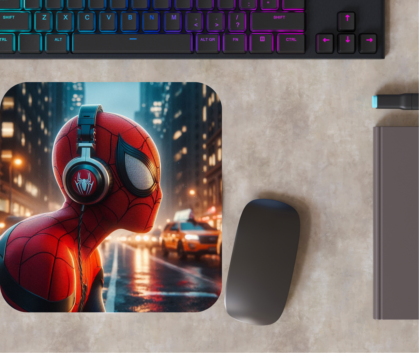 Spiderman with headphones mousepad (9.4x7.9x0.12)