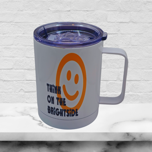 50% OFF 12 oz coffee mug with free coaster "Think on the Brightside"