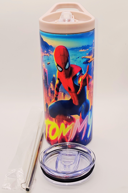 Custom Design Tommy's 15 oz Spiderman tumbler with handle lid and splash-proof lid